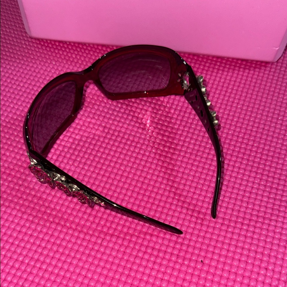 Bvlgari Deep Red Rhinestone Temple Sunglasses - Picture 5 of 8